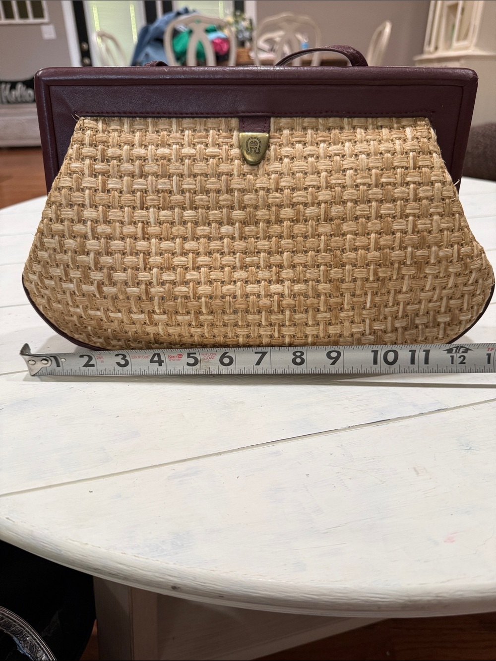 Etienne Aigner Natural Raffia Tote with Dark Brown Trim - Picture 12 of 16